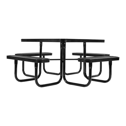 Picnic Table, Outdoor Weather Resistant Patio Dining Furniture Set, Heavy Duty Coated Steel Tables with Umbrella Hole, 45.7 in Square Table and Bench Set, for Garden, Backyard, Porch, Black