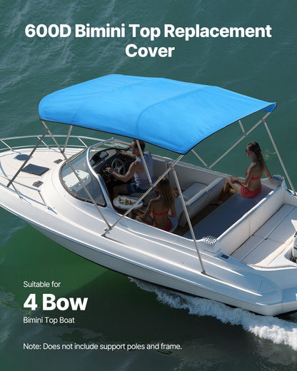 4 Bow Boat Bimini Tops, 600D Polyester Canopy, Waterproof & Sun Protection Boat Awning Canopy with Storage Bag, Bimini Top Replacement, 96"Lx(91"-96")W, Pacific Blue (Support Frame Not Included)