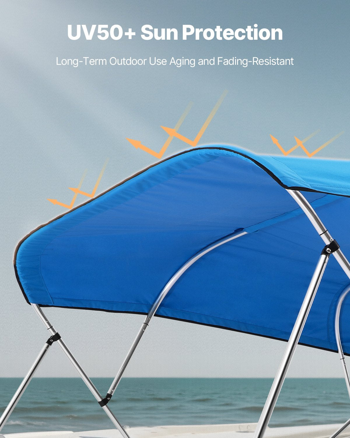 4 Bow Boat Bimini Tops, 600D Polyester Canopy, Waterproof & Sun Protection Boat Awning Canopy with Storage Bag, Bimini Top Replacement, 96"Lx(91"-96")W, Pacific Blue (Support Frame Not Included)