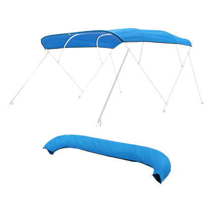 4 Bow Boat Bimini Tops, 600D Polyester Canopy, Waterproof & Sun Protection Boat Awning Canopy with Storage Bag, Bimini Top Replacement, 96"Lx(91"-96")W, Pacific Blue (Support Frame Not Included)