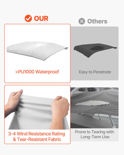 4 Bow Boat Bimini Tops, 600D Polyester Canopy, Waterproof & Sun Protection Boat Awning Canopy with Storage Bag, Bimini Top Replacement, 96"Lx(91"-96")W, Light Grey (Support Frame Not Included)