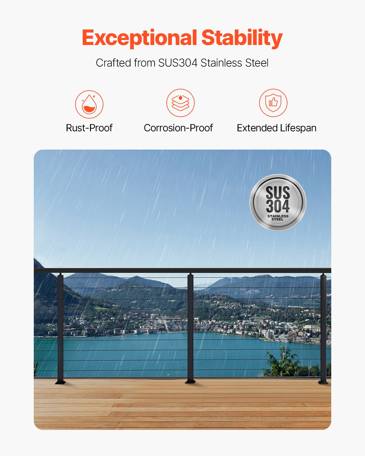 4er-Pack Kabelgeländerpfosten, 36 x 1 x 2 Zoll, horizontale Geländerpfosten mit vorgebohrten Löchern, Edelstahl-Kabelgeländerpfosten mit horizontaler und gebogener Halterung, Schwarz, 4JZLGZXHS914UUOI6001V0