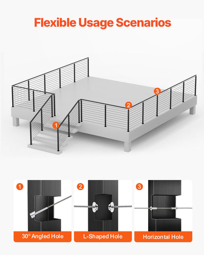 4er-Pack Kabelgeländerpfosten, 36 x 1 x 2 Zoll, horizontale Geländerpfosten mit vorgebohrten Löchern, Edelstahl-Kabelgeländerpfosten mit horizontaler und gebogener Halterung, Schwarz, 4JZLGZXHS914UUOI6001V0