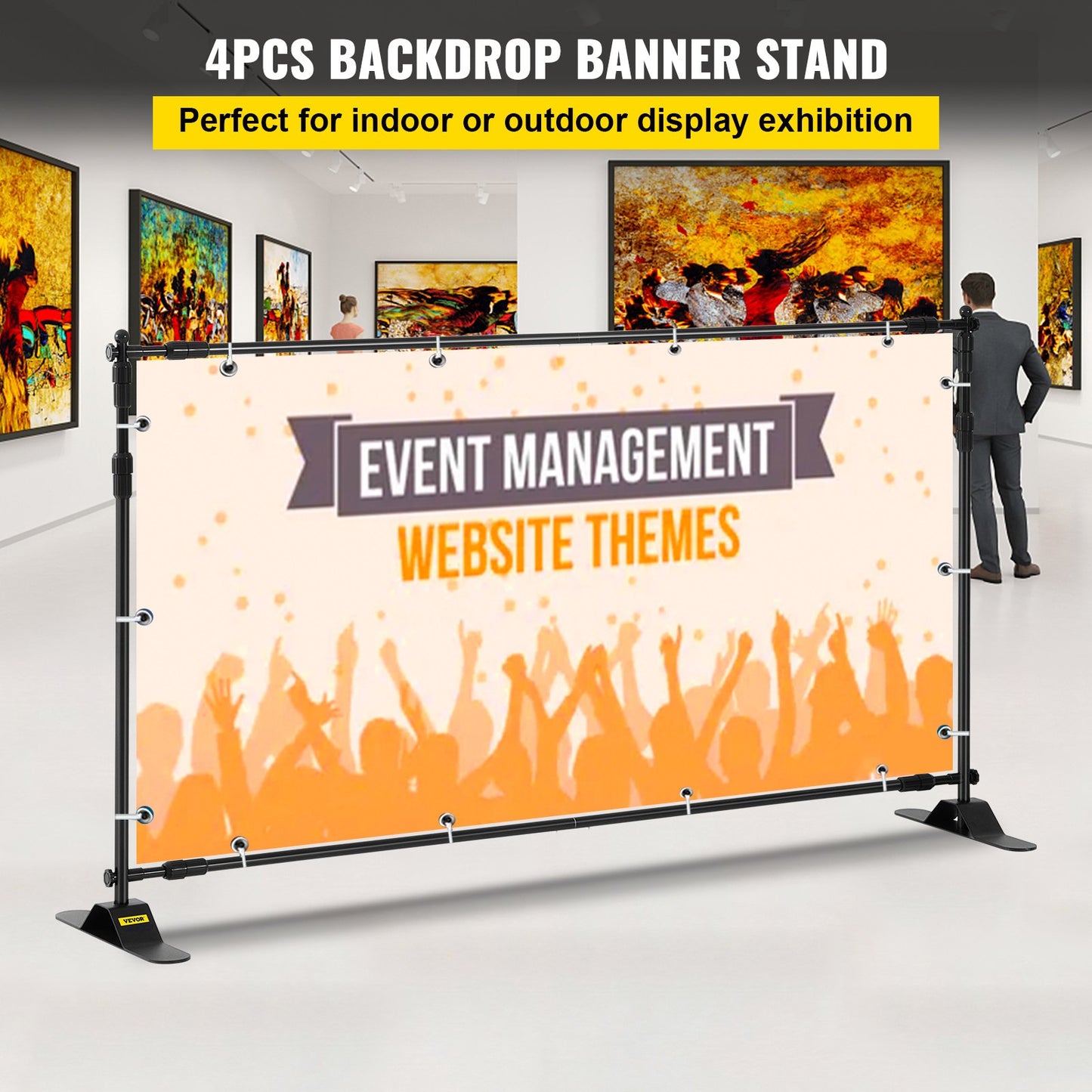 2.44m Display Backdrop Banner Stand Adjustable Telescopic Lightweight Trade Show Wall Exhibitor x 4 PACK