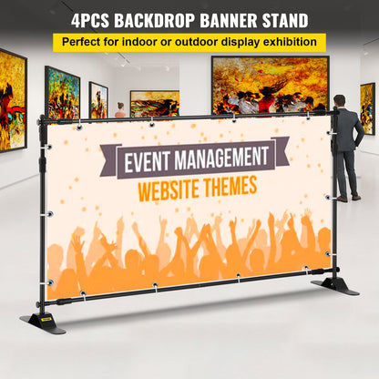2.44m Display Backdrop Banner Stand Adjustable Telescopic Lightweight Trade Show Wall Exhibitor x 4 PACK