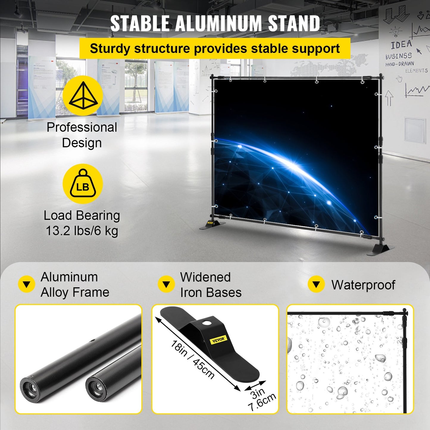 2.44m Display Backdrop Banner Stand Adjustable Telescopic Lightweight Trade Show Wall Exhibitor x 4 PACK