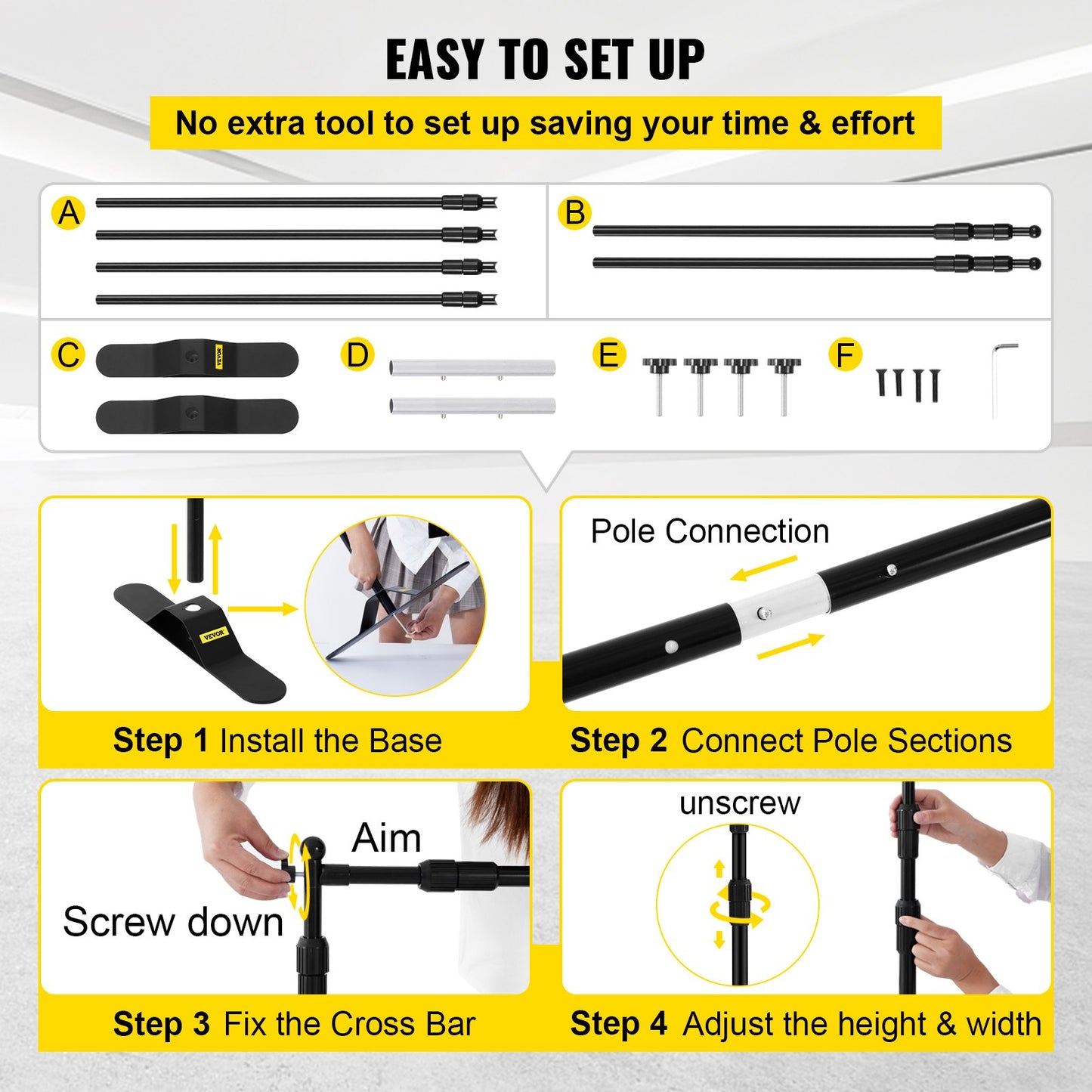 2.44m Display Backdrop Banner Stand Adjustable Telescopic Lightweight Trade Show Wall Exhibitor x 4 PACK