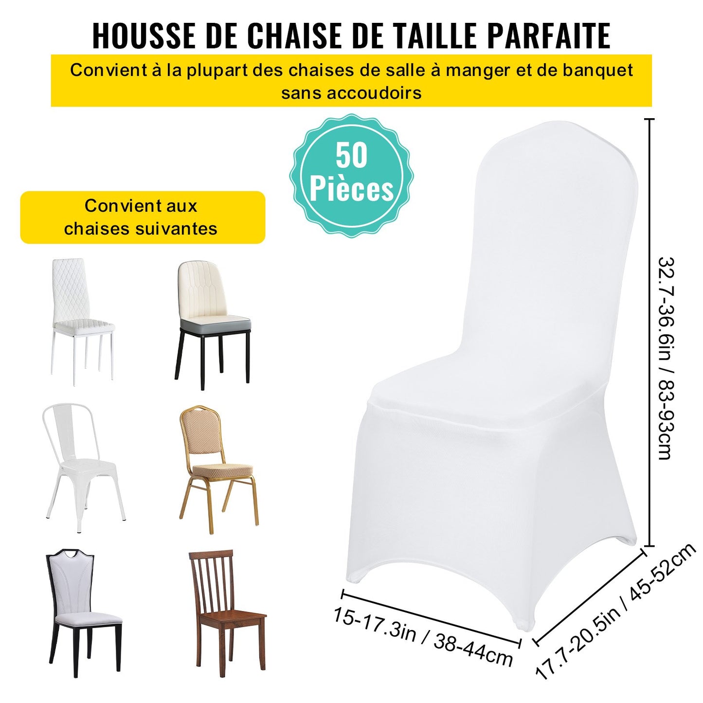 Stretch-Spandex-Klappstuhlhussen, universell passende Stuhlhussen, abnehmbare und waschbare Schutzhüllen, für Hochzeiten, Feiertage, Bankette, Partys, Feste und Essgelegenheiten (50 Stück, weiß)