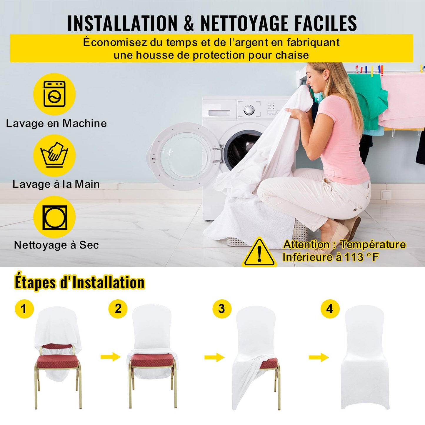 Stretch-Spandex-Klappstuhlhussen, universell passende Stuhlhussen, abnehmbare und waschbare Schutzhüllen, für Hochzeiten, Feiertage, Bankette, Partys, Feste und Essgelegenheiten (50 Stück, weiß)