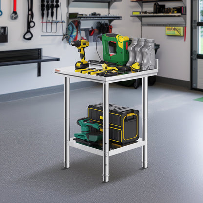 Work Table 24 x 24 x 34 Inches NSF Stainless Steel Work Table for Commercial Kitchen Prep Workbench 60X60X88cm with Lower Shelf Work Table Silvery for Commercial Kitchen Restaurant