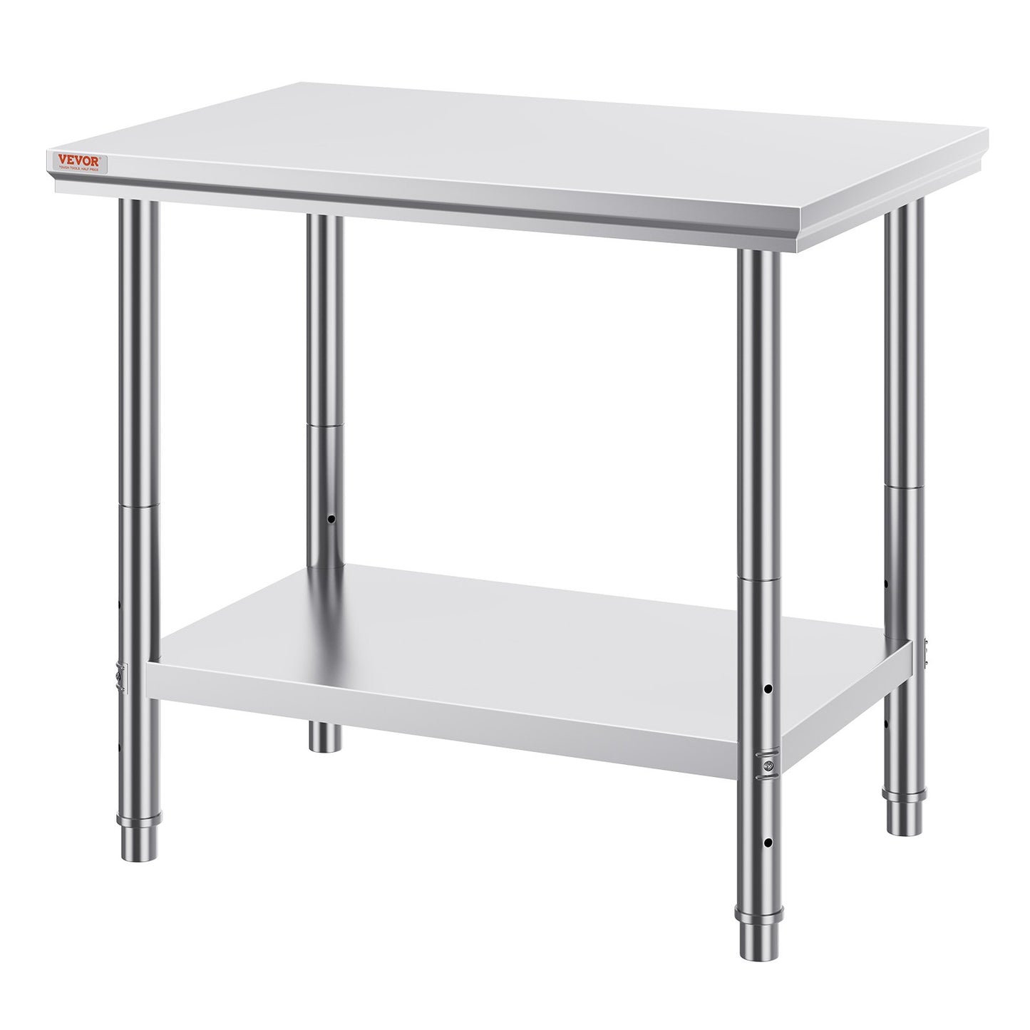 Stainless Steel Prep Table, 900x600x800 mm, 700 lbs Load Capacity, Heavy Duty Metal Worktable with 3 Adjustable Height Levels, Commercial Workstation for Kitchen Garage Restaurant Backyard