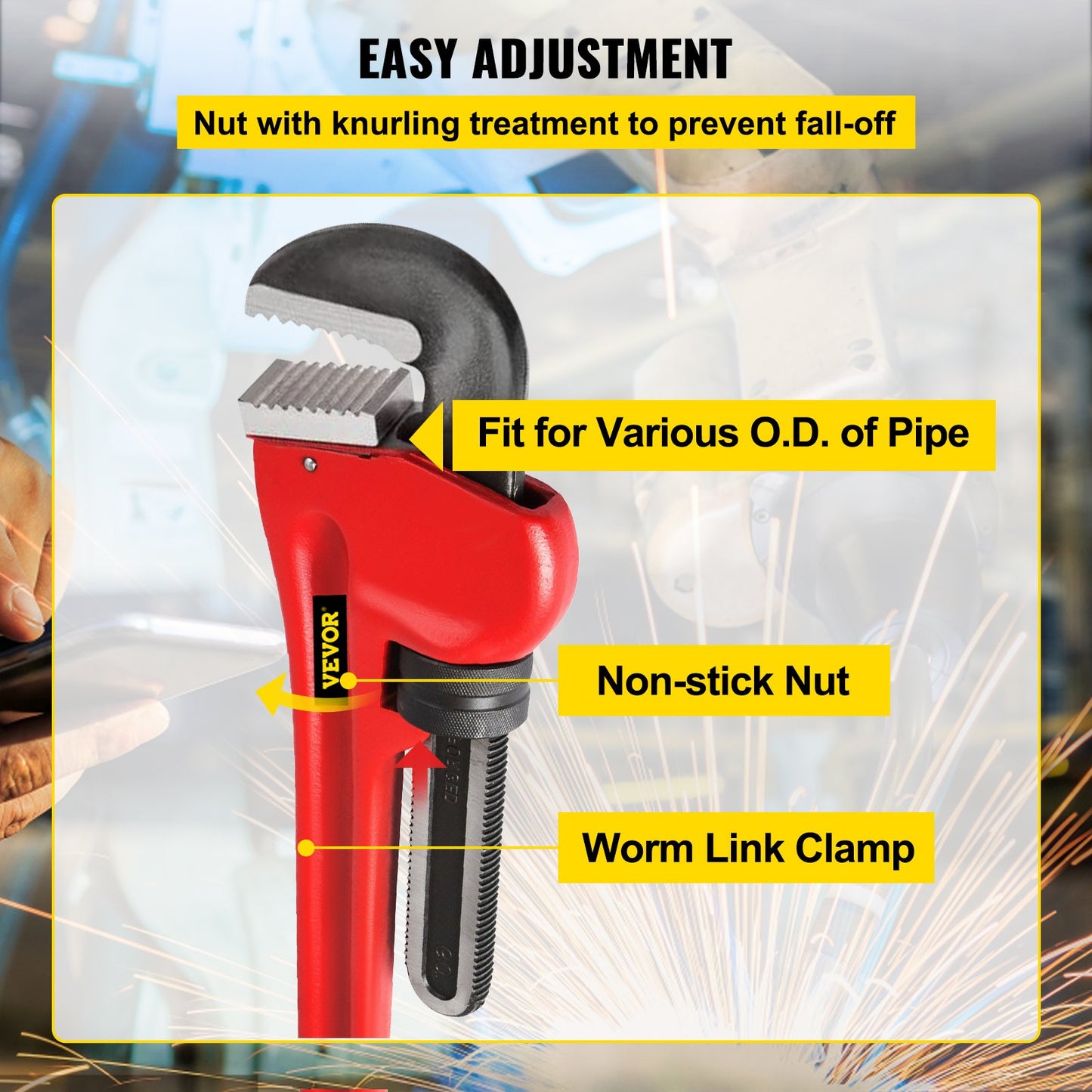 Rohrzange, 130 cm, robuste, gerade Rohrzange aus Gusseisen, verstellbares Klempnerwerkzeug für Reparatur und Installation von Waschbeckenarmaturen, Toilettenbecken, Badezimmer- und Küchenabflüssen