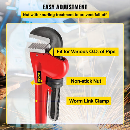 Rohrzange, 130 cm, robuste, gerade Rohrzange aus Gusseisen, verstellbares Klempnerwerkzeug für Reparatur und Installation von Waschbeckenarmaturen, Toilettenbecken, Badezimmer- und Küchenabflüssen