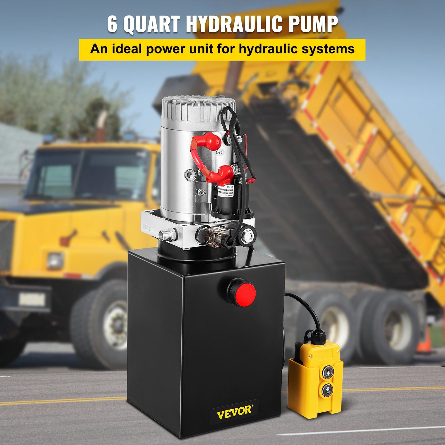 6L Hydraulic Pump Single-Acting Hydraulic Unit Dc12V, Single Acting Hydraulic Power Pack Tank Hand Pump 6 Quart 3200 PSI Max 6 Port Connector