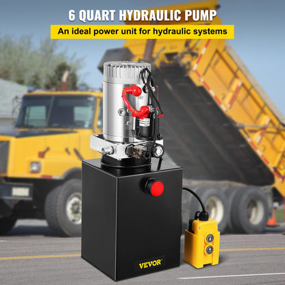 6L Hydraulic Pump Single-Acting Hydraulic Unit Dc12V, Single Acting Hydraulic Power Pack Tank Hand Pump 6 Quart 3200 PSI Max 6 Port Connector