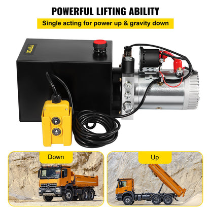 6L Hydraulic Pump Single-Acting Hydraulic Unit Dc12V, Single Acting Hydraulic Power Pack Tank Hand Pump 6 Quart 3200 PSI Max 6 Port Connector