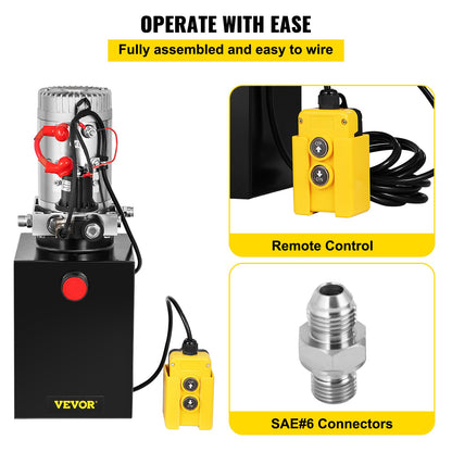 6L Hydraulic Pump Single-Acting Hydraulic Unit Dc12V, Single Acting Hydraulic Power Pack Tank Hand Pump 6 Quart 3200 PSI Max 6 Port Connector