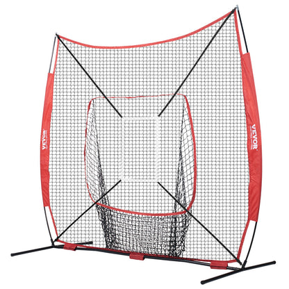 7x7 Fuß großes Baseball- und Softball-Übungsnetz, tragbares Baseball-Trainingsnetz für Schlag-, Fang- und Wurfübungen, Baseball-Ausrüstung mit Fangnetz, Bogenrahmen, Tragetasche, Strike-Zone, Ball, Tee und Ballfänger