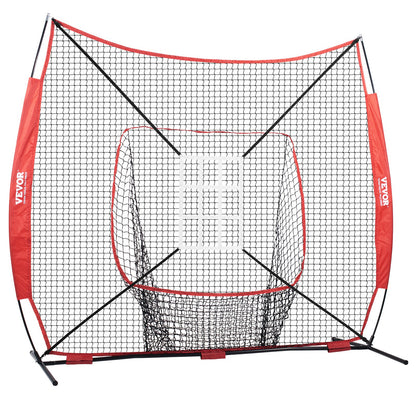 7x7 Fuß großes Baseball- und Softball-Übungsnetz, tragbares Baseball-Trainingsnetz für Schlag-, Fang- und Wurfübungen, Baseball-Ausrüstung mit Fangnetz, Bogenrahmen, Tragetasche, Strike-Zone, Ball, Tee und Ballfänger