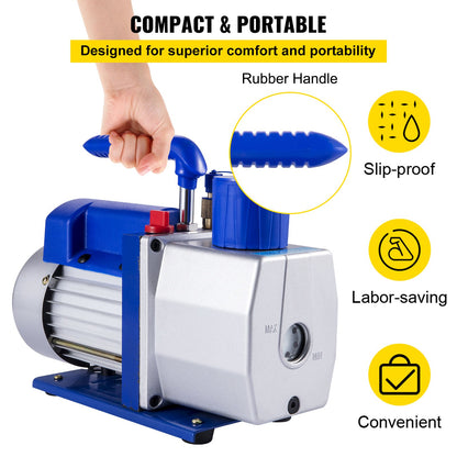 Single Stage Vacuum Pump Rotary Vane 7CFM 1/2HP Deep HVAC