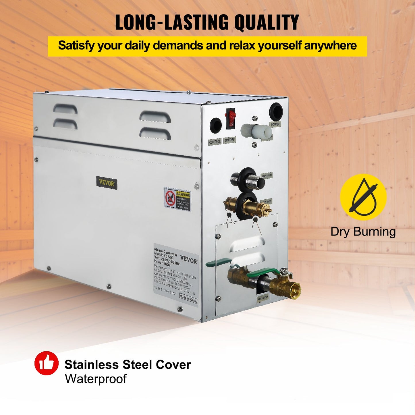 9-kW-Dampfgenerator, Dampfgenerator für Spa-Bereiche mit Digitalanzeige, 35–55 °C, Sauna-Dampfgenerator für Zuhause, gewerblicher Dampfgenerator-Bausatz, Dampfbadgenerator