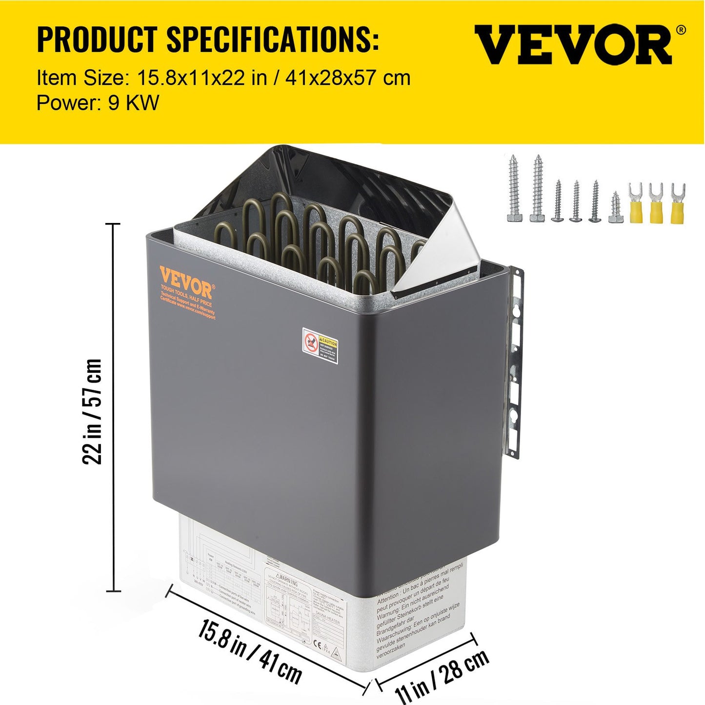 9-kW-Elektro-Saunaofen mit externer Steuerung, Edelstahl, für Räume von 9–13 m³