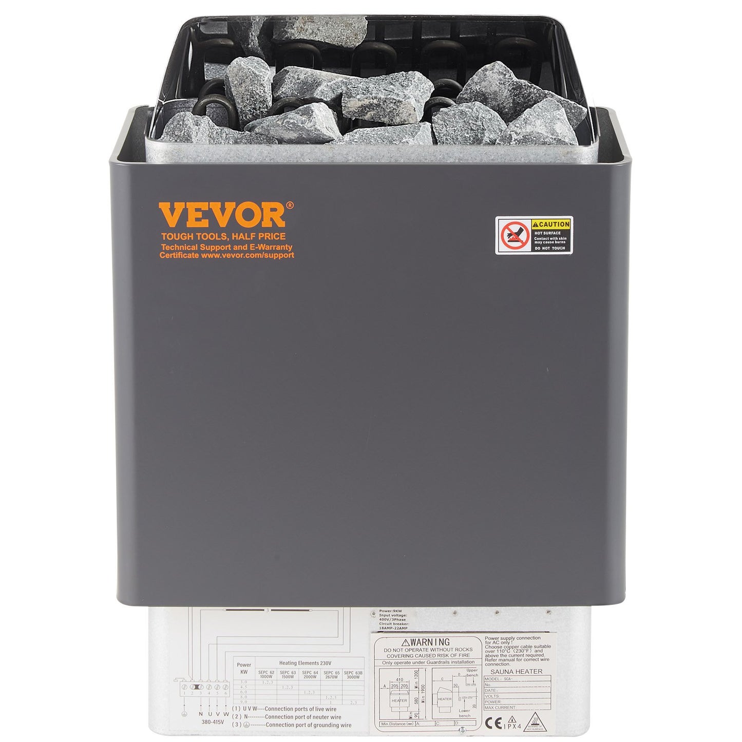 9-kW-Elektro-Saunaofen mit externer Steuerung, Edelstahl, für Räume von 9–13 m³