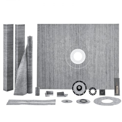Shower Curb Kit, 1219x1524mm Shower Pan Kit with 50.8mm ABS Central Flange, Waterproof Membrane, Stainless Steel Grate, Shower Pan Slope Sticks Fit for Bathroom