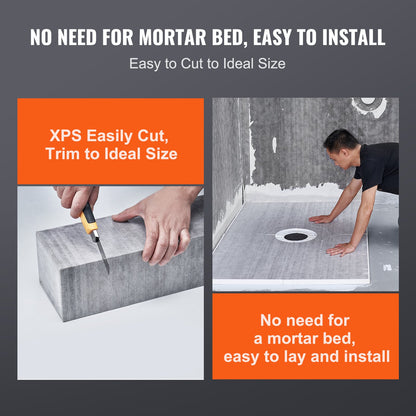 Shower Curb Kit, 1219x1524mm Shower Pan Kit with 50.8mm ABS Central Flange, Waterproof Membrane, Stainless Steel Grate, Shower Pan Slope Sticks Fit for Bathroom