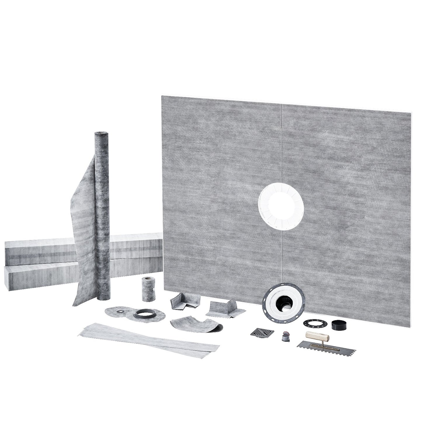Shower Curb Kit, 1219x1524mm Shower Pan Kit with 50.8mm ABS Central Flange, Waterproof Membrane, Stainless Steel Grate, Shower Pan Slope Sticks Fit for Bathroom