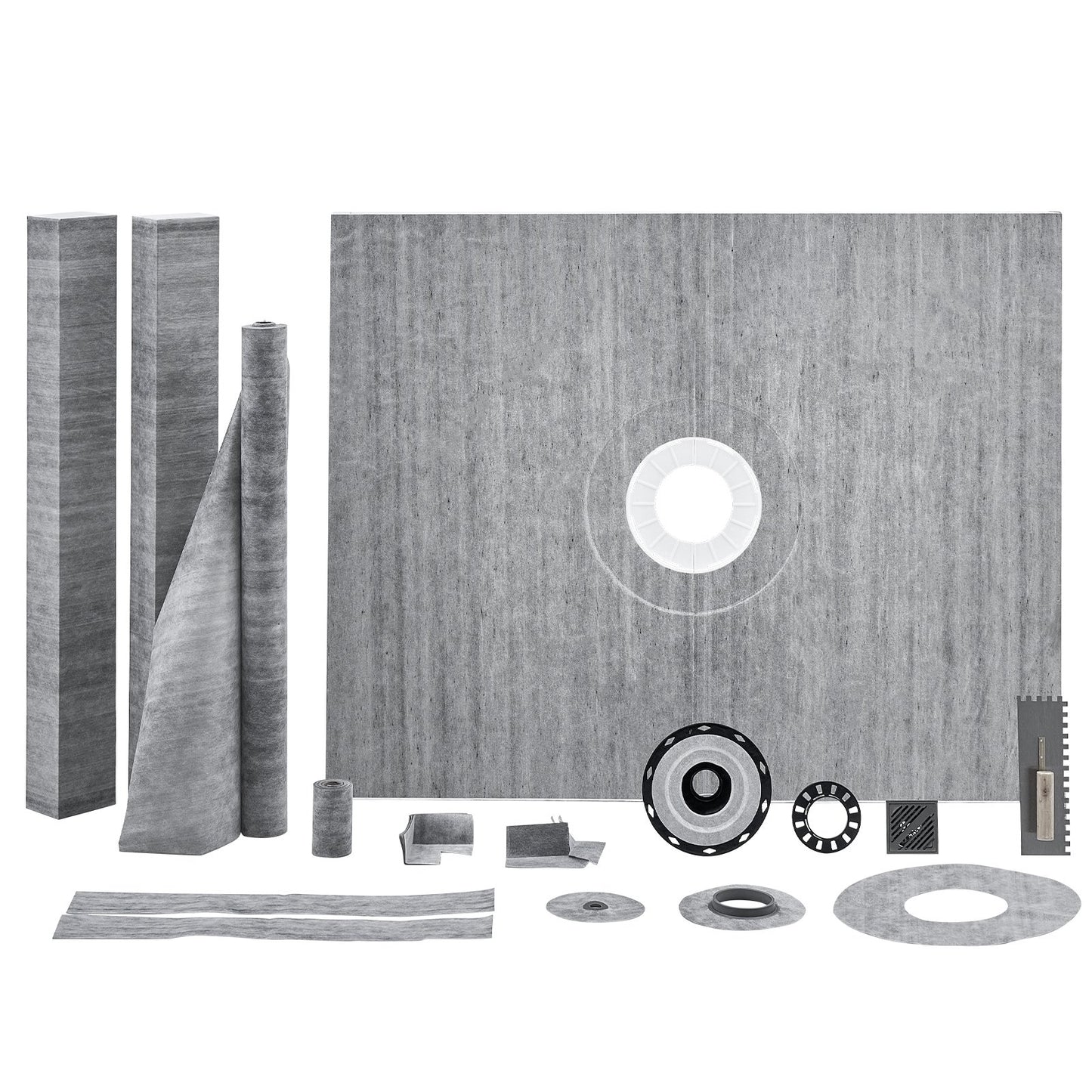 Shower Curb Kit, 1219x1524mm Shower Pan Kit with 50.8mm ABS Central Flange, Waterproof Membrane, Stainless Steel Grate, Shower Pan Slope Sticks Fit for Bathroom