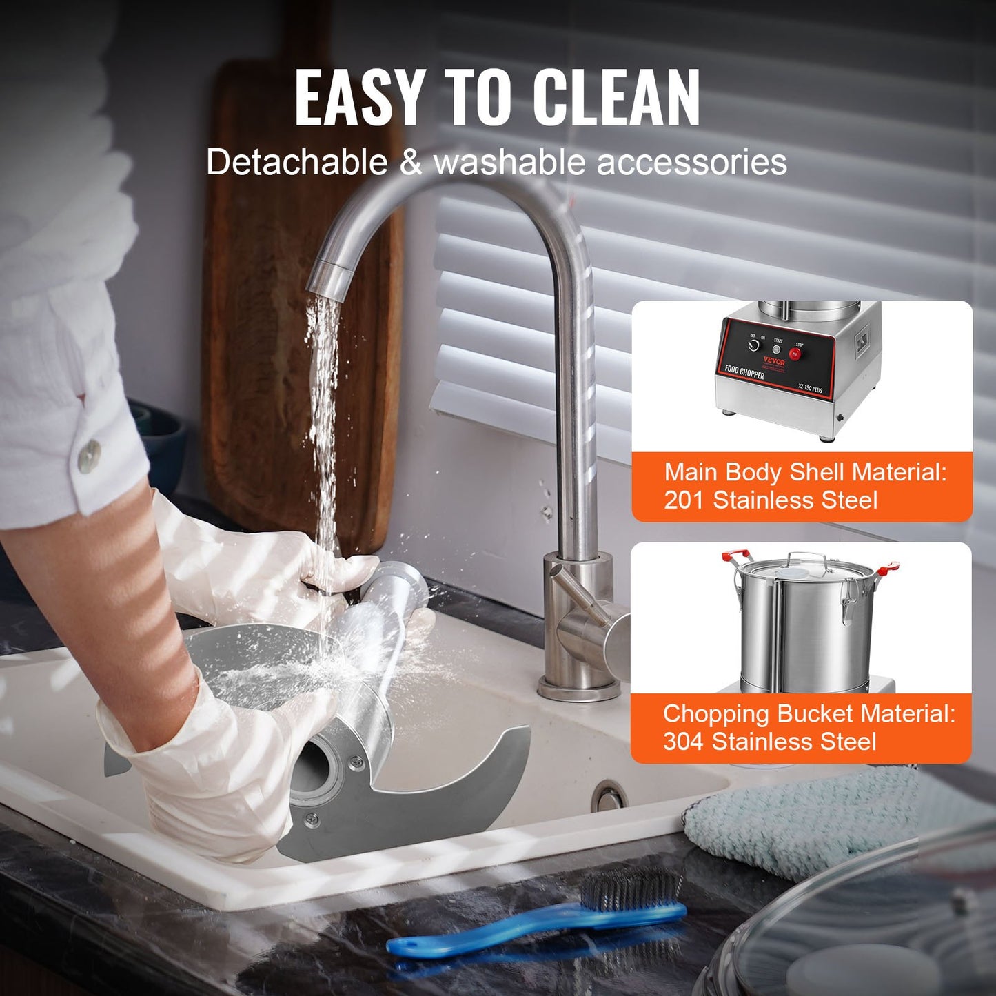 Küchenmaschine &amp; Gemüseschneider, 16 Quart (ca. 15 Liter), 1400 W, lebensmittelechter Edelstahl, mit 2 zusätzlichen S-förmigen Klingen, multifunktional zum Zerkleinern von Gemüse, Fleisch, Getreide und Nüssen