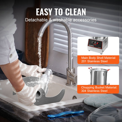 Küchenmaschine &amp; Gemüseschneider, 16 Quart (ca. 15 Liter), 1400 W, lebensmittelechter Edelstahl, mit 2 zusätzlichen S-förmigen Klingen, multifunktional zum Zerkleinern von Gemüse, Fleisch, Getreide und Nüssen