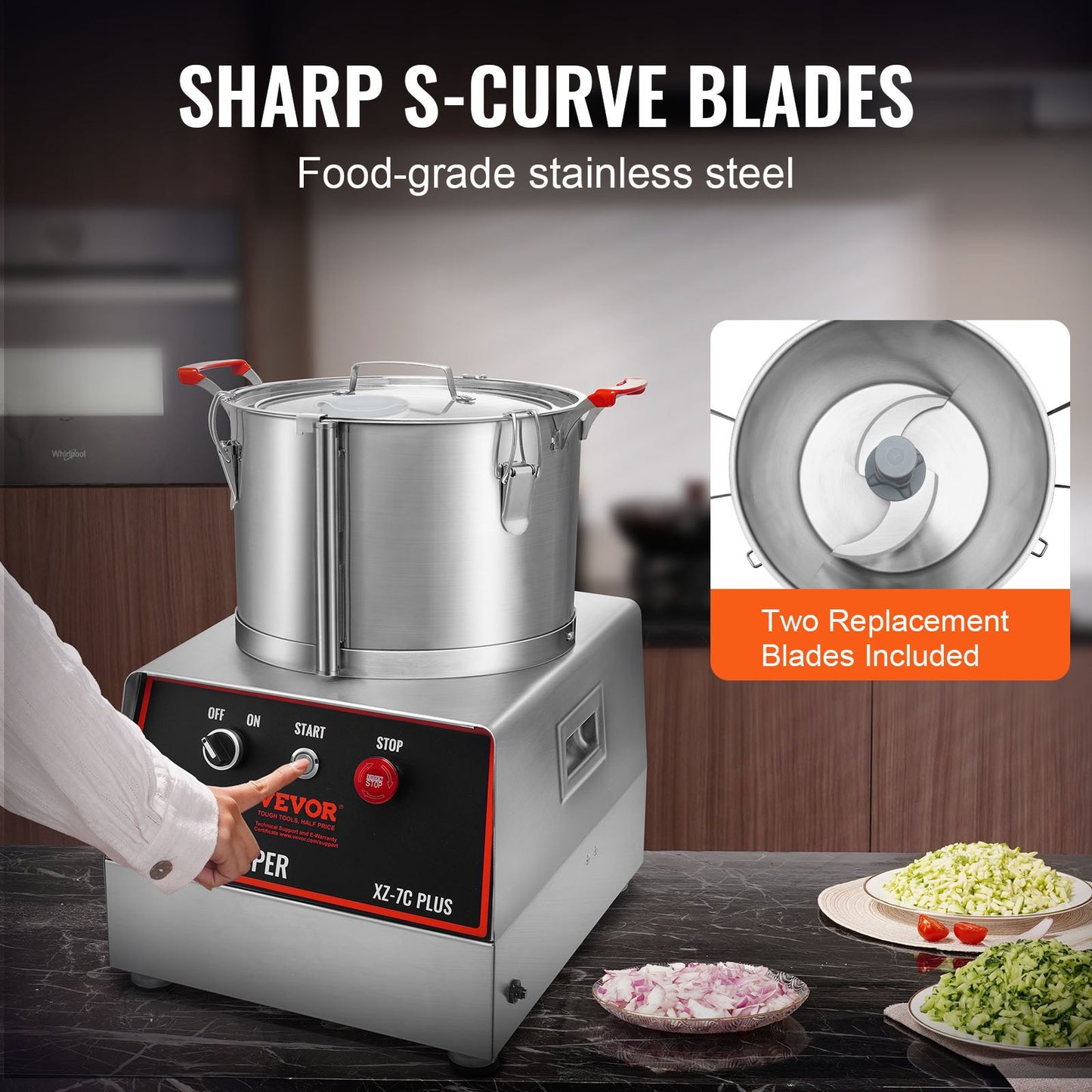 Food Processor & Vegetable Chopper, 7 Quart Bowl, 750W Food-Grade Stainless Steel Food Processor Chopper with 2 Extra S-Curve Blades, Multifunctional for Chopping Vegetables, Meat, Grains, Nuts