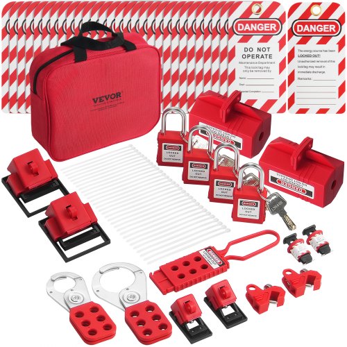 Electrical Lockout Tagout Kit, 47 PCS Safety Loto Kit Includes Padlocks, Hasps, Tags, Nylon Ties, Plug Lockouts, Circuit Breaker Lockouts, and Carrying Bag, for Industrial, Electric Power