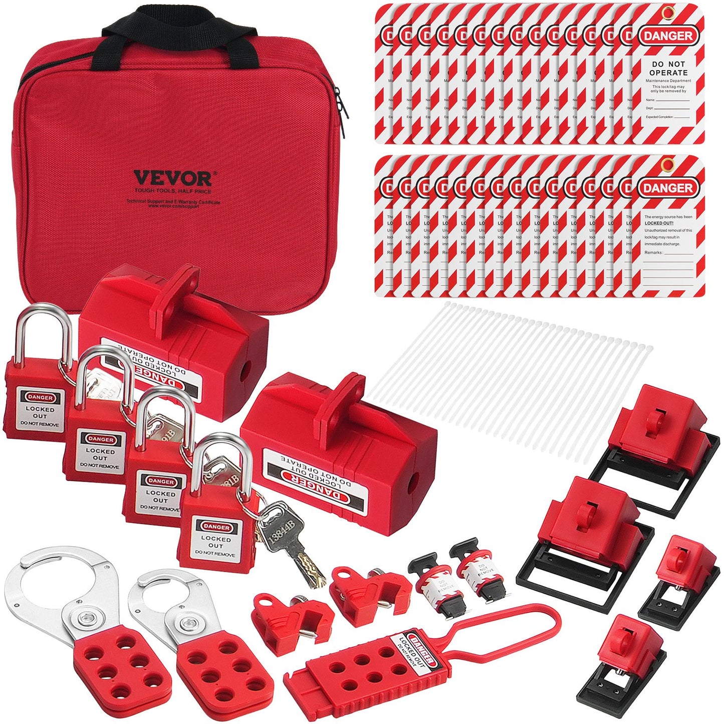 Electrical Lockout Tagout Kit, 47 PCS Safety Loto Kit Includes Padlocks, Hasps, Tags, Nylon Ties, Plug Lockouts, Circuit Breaker Lockouts, and Carrying Bag, for Industrial, Electric Power