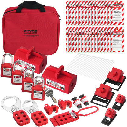 Electrical Lockout Tagout Kit, 47 PCS Safety Loto Kit Includes Padlocks, Hasps, Tags, Nylon Ties, Plug Lockouts, Circuit Breaker Lockouts, and Carrying Bag, for Industrial, Electric Power