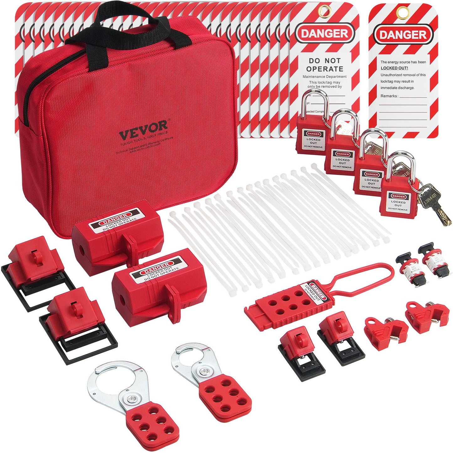 Electrical Lockout Tagout Kit, 47 PCS Safety Loto Kit Includes Padlocks, Hasps, Tags, Nylon Ties, Plug Lockouts, Circuit Breaker Lockouts, and Carrying Bag, for Industrial, Electric Power