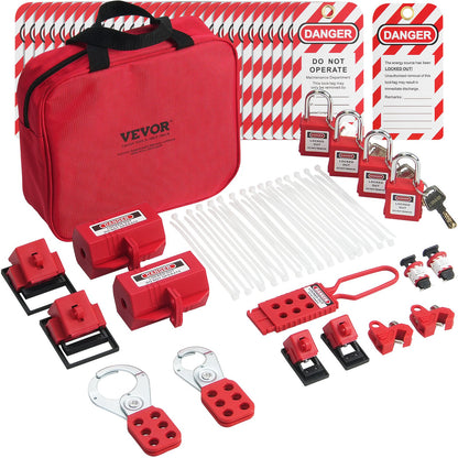 Electrical Lockout Tagout Kit, 47 PCS Safety Loto Kit Includes Padlocks, Hasps, Tags, Nylon Ties, Plug Lockouts, Circuit Breaker Lockouts, and Carrying Bag, for Industrial, Electric Power
