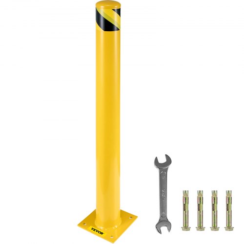 Sicherheitspoller 42" x 5,5", 5-1/2" Außendurchmesser, 42" Höhe, Sicherheitsbarriere aus gelb pulverbeschichtetem Stahlrohr, inklusive 4 kostenloser Ankerbolzen, für verkehrsrelevante Bereiche