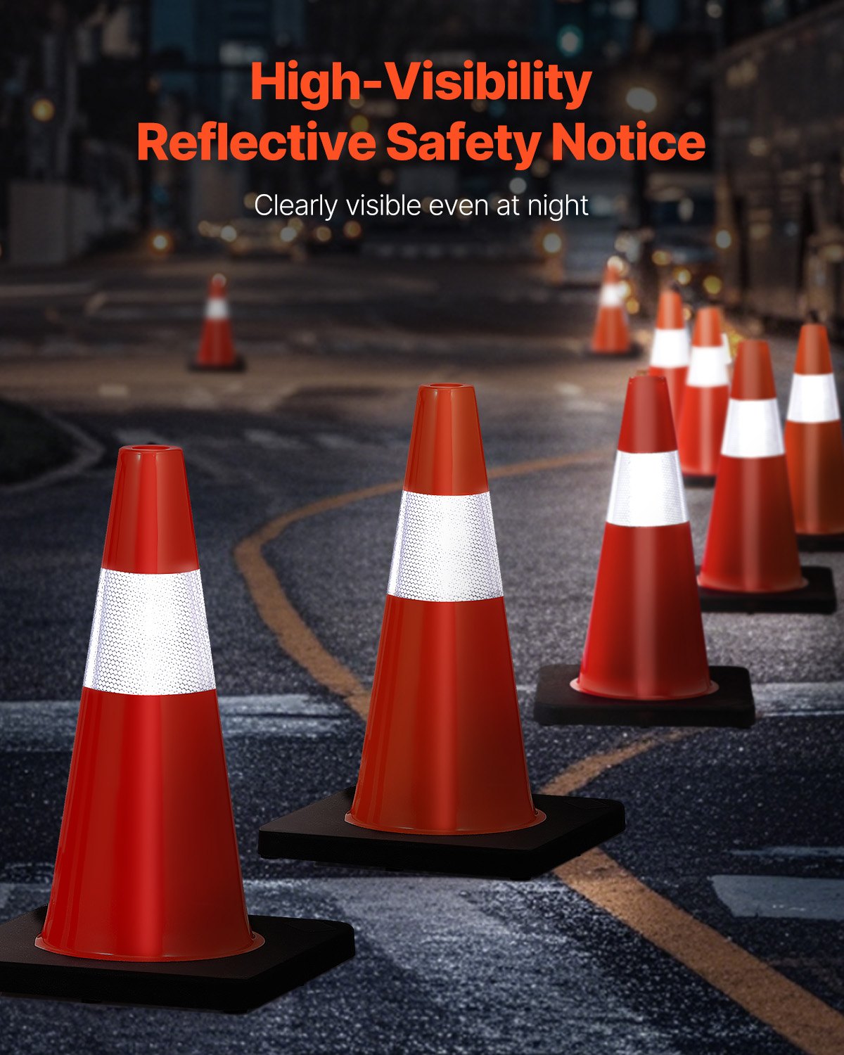 Safety Cones, 18 in/45 cm Height, 5 PCS PVC Orange Traffic Cone with Reflective Collar and Black Weighted Base, Used for Traffic Control, Driveway Road Parking and School Improvement