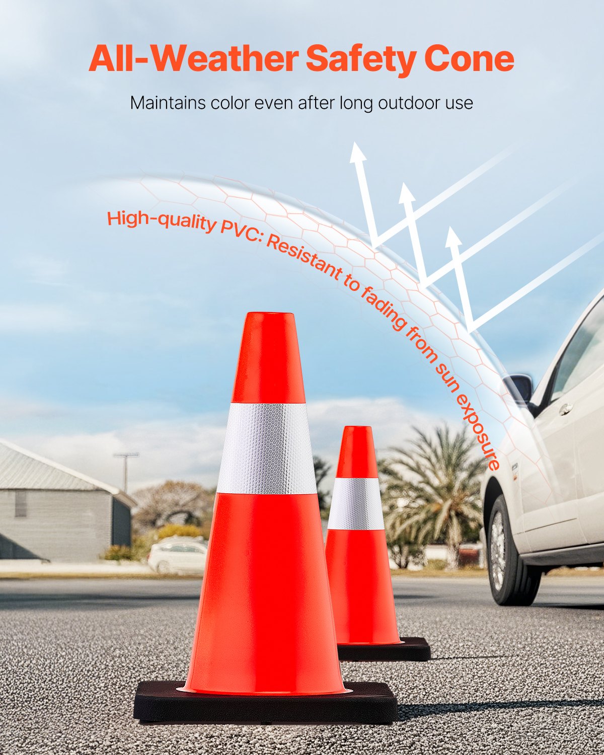 Safety Cones, 18 in/45 cm Height, 5 PCS PVC Orange Traffic Cone with Reflective Collar and Black Weighted Base, Used for Traffic Control, Driveway Road Parking and School Improvement