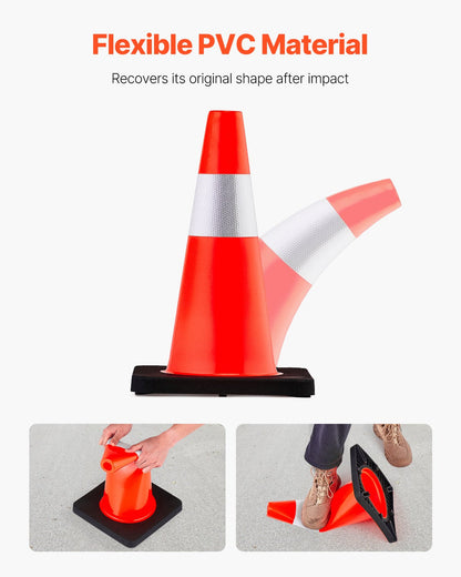 Safety Cones, 18 in/45 cm Height, 5 PCS PVC Orange Traffic Cone with Reflective Collar and Black Weighted Base, Used for Traffic Control, Driveway Road Parking and School Improvement