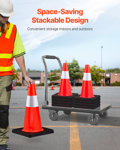Safety Cones, 18 in/45 cm Height, 5 PCS PVC Orange Traffic Cone with Reflective Collar and Black Weighted Base, Used for Traffic Control, Driveway Road Parking and School Improvement
