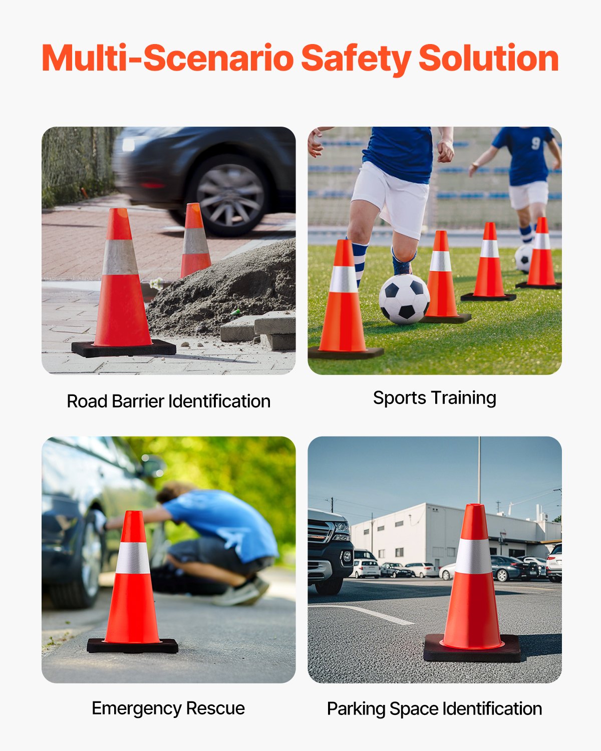 Safety Cones, 18 in/45 cm Height, 5 PCS PVC Orange Traffic Cone with Reflective Collar and Black Weighted Base, Used for Traffic Control, Driveway Road Parking and School Improvement