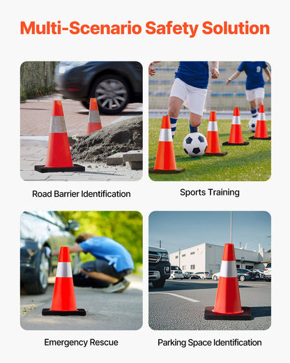 Safety Cones, 18 in/45 cm Height, 5 PCS PVC Orange Traffic Cone with Reflective Collar and Black Weighted Base, Used for Traffic Control, Driveway Road Parking and School Improvement