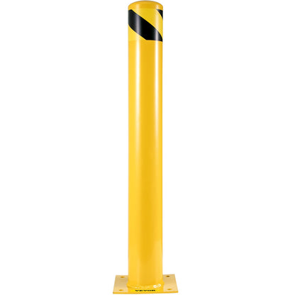 Safety Bollard, 48 Inch Height Bollard Post, 4.5 Inch Diameter Steel Pipe Safety Bollard Post, Yellow Steel Bollard, Steel Safety Bollard with 8 Anchor Bolts, Perfect for Traffic-Sensitive Area