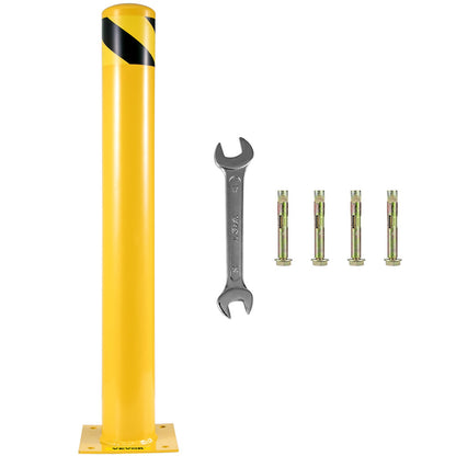 Safety Bollard, 48 Inch Height Bollard Post, 4.5 Inch Diameter Steel Pipe Safety Bollard Post, Yellow Steel Bollard, Steel Safety Bollard with 8 Anchor Bolts, Perfect for Traffic-Sensitive Area