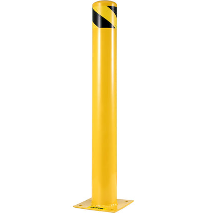 Safety Bollard, 48 Inch Height Bollard Post, 5.5 Inch Diameter Steel Pipe Safety Bollard Post, Yellow Steel Bollard, Steel Safety Bollard with 8 Anchor Bolts, Perfect for Traffic-Sensitive Area