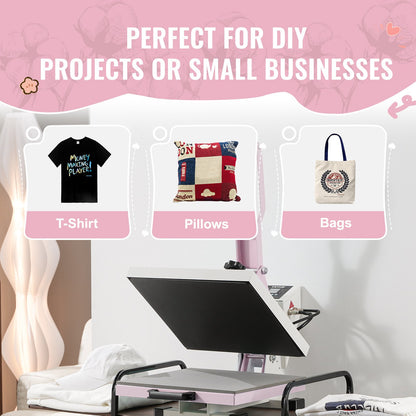 Heat Press Machine 38x38 cm Slide Out Heat Transfer Machine T-Shirts Pink